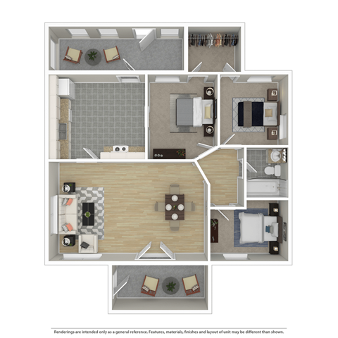 Floor plan for 3 beds, 1.5 baths, 975 sqft